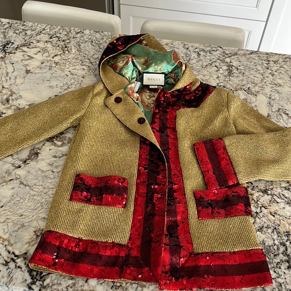 Gucci Gold/Red Lurex Hooded Jacket with Sylvie Sequins - Picture 2 of 16